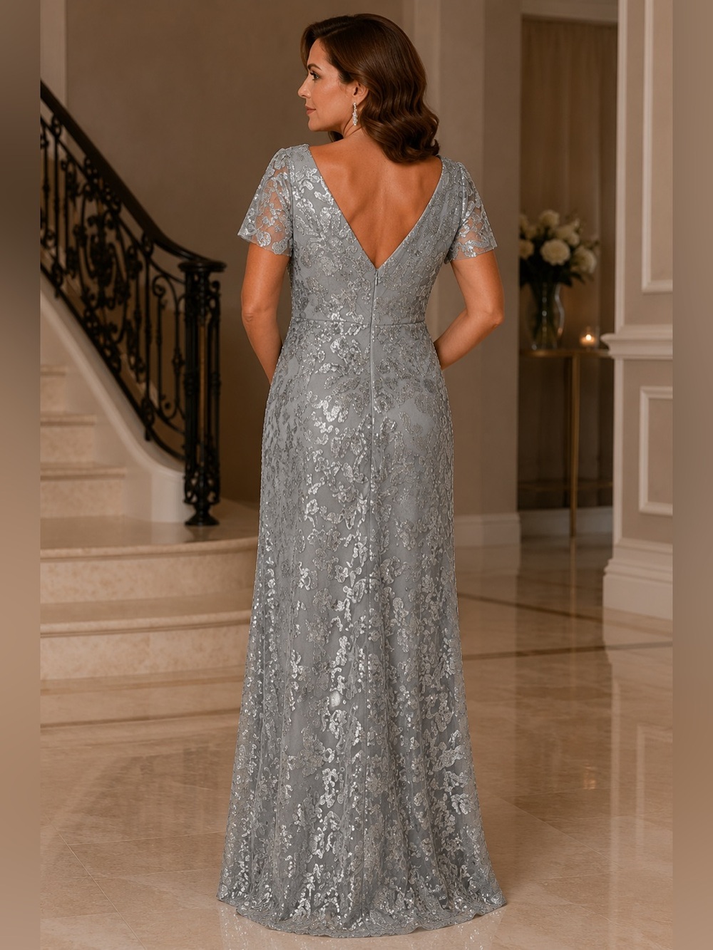 Silver Sequin Mesh Formal Gown Size 10 Hidden Zip Maxi Dress NWT Wedding Guest